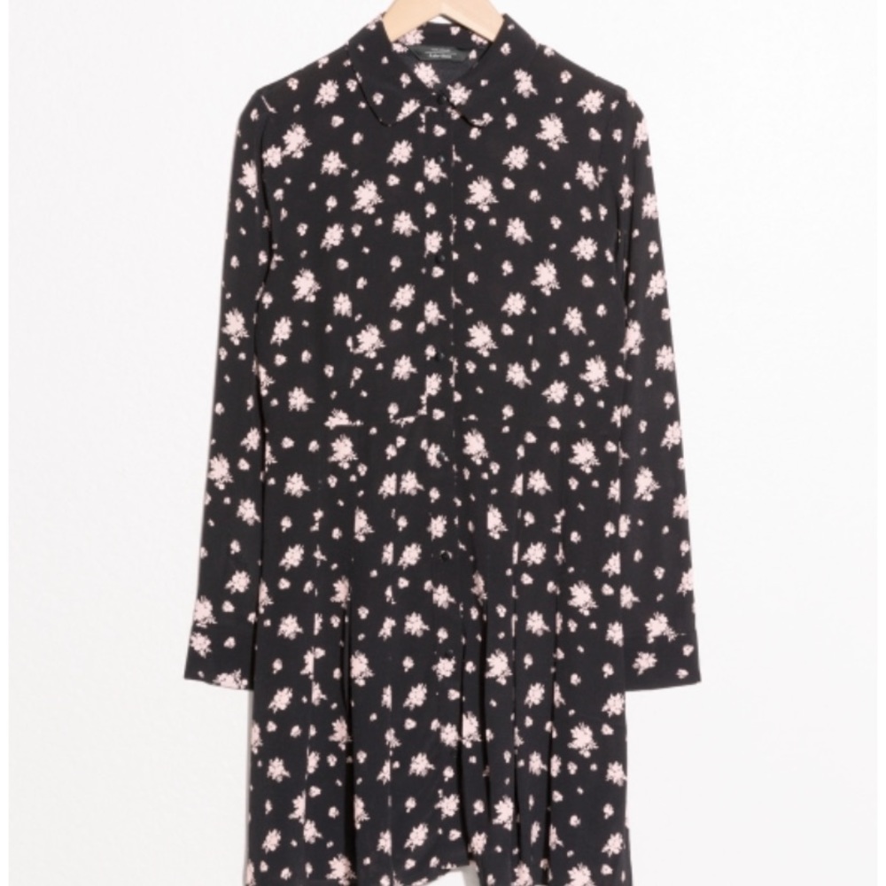 🆕& other Stories Pleated Shirt Dress Black Flower
